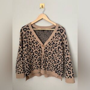 XS J. Crew Oversized Leopard Print Wool Cotton Blend Cardigan